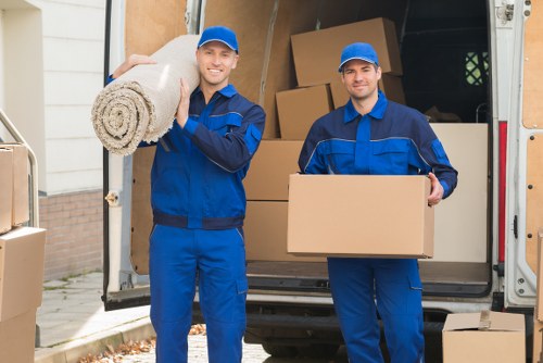 Packed office equipment ready for transport in Bayswater